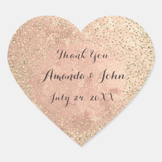 Gold Rose Glitzer Save the Date Vielen Dank Herz-Aufkleber (Vorderseite)