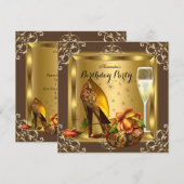 Gold Rose High Heels Champagne Elegantes Party Einladung (Vorne/Hinten)