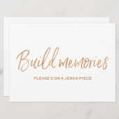 Gold Rose Hochzeit "Build Erinnerungen" Jenga-Zeic Einladung (Vorne/Hinten)