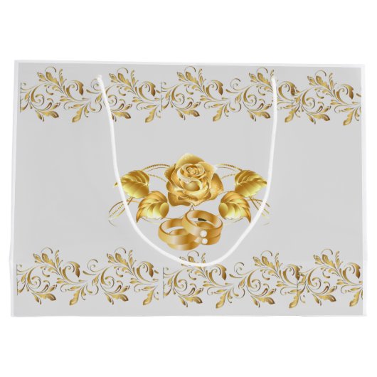 Gold Rose Hochzeit große Geschenktasche Geschenktüte (Rückseite)