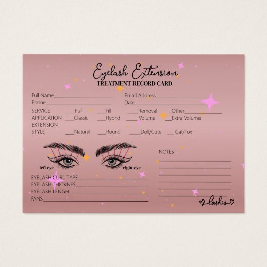 Gold Rose Lash Client Record Script Kalligrafie (Vorderseite)