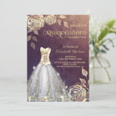 Gold Rose modische Goldsequins kleiden Quinceañera Einladung (Stehend Vorderseite)