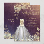 Gold Rose modische Goldsequins kleiden Quinceañera Einladung (Vorne/Hinten)