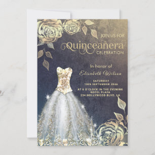 Gold Rose modische Goldsequins kleiden Quinceañera Einladung