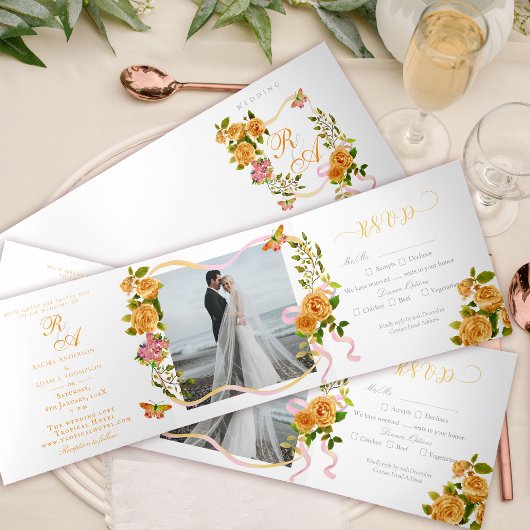 Gold Rose Multigram Foto Einladung Hochzeitsfeiern