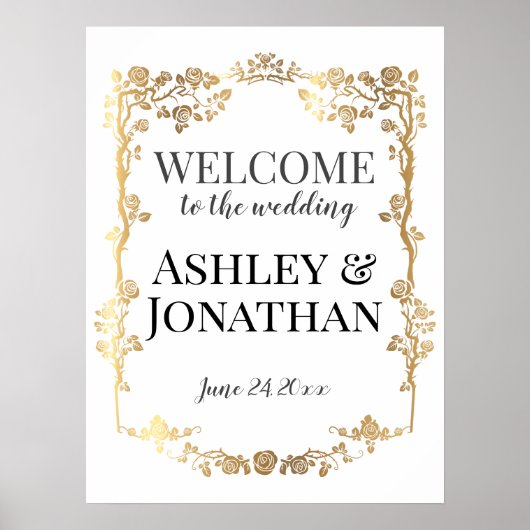 Gold Rose Rahmen Hochzeitsempfang Poster (Vorne)