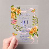Gold Rose Ribbon 40th Birthday Invitation Acryleinladungen (Insitu (Handheld))