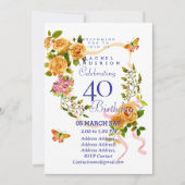Gold Rose Ribbon 40th  Birthday Invitation Einladung (Vorderseite)