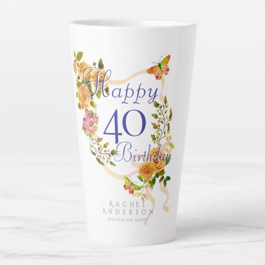 Gold Rose Ribbon 40th Birthday Milchtasse (Vorderseite)