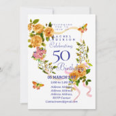 Gold Rose Ribbon 50th  Birthday Invitation Einladung (Vorderseite)