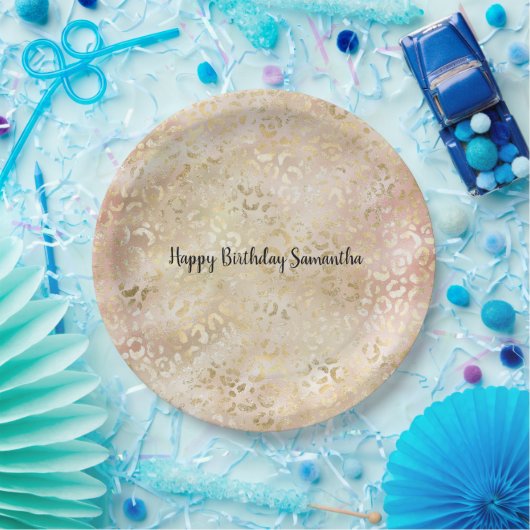 Gold Rose Rosa Leopard Print Pappteller (Party)