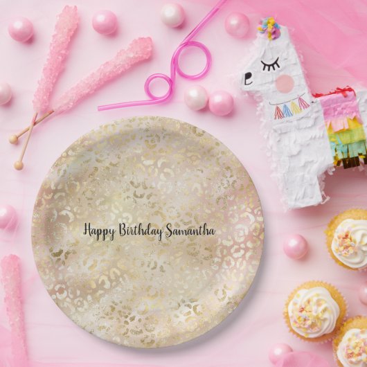 Gold Rose Rosa Leopard Print Pappteller (Party)