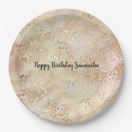 Gold Rose Rosa Leopard Print Pappteller