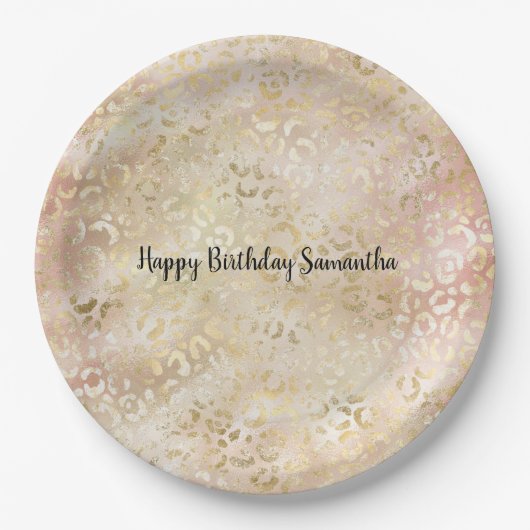 Gold Rose Rosa Leopard Print Pappteller (Vorderseite)