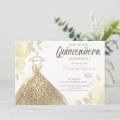 Gold Rose Sequenzen Goldkleid Quinceañera Invitat Einladung (Stehend Vorderseite)