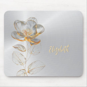 Gold Rose Silver Name Mousepad