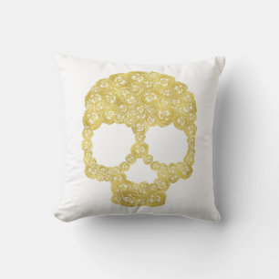 Gold Rose Skull Pillow Kissen