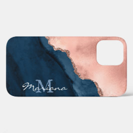 Gold Rose und Navy Blue - Agate Watercolor - Case-Mate iPhone Hülle