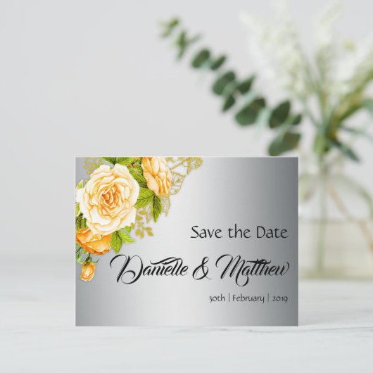 Gold-Rose und Silber-Hochzeiten speichern das Datu Ankündigungspostkarte (Stehend Vorderseite)