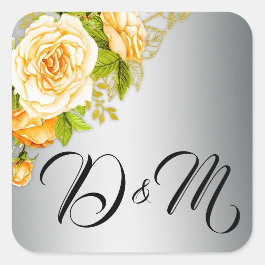 Gold-Rose und Silberhochzeit Quadratischer Aufkleber (Vorderseite)