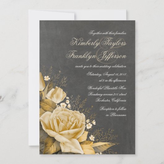 Gold Rose Vintag Chalkboard Hochzeit im Herbst Einladung (Vorderseite)