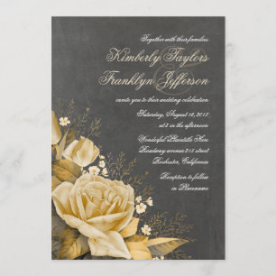 Gold Rose Vintag Chalkboard Hochzeit im Herbst Einladung