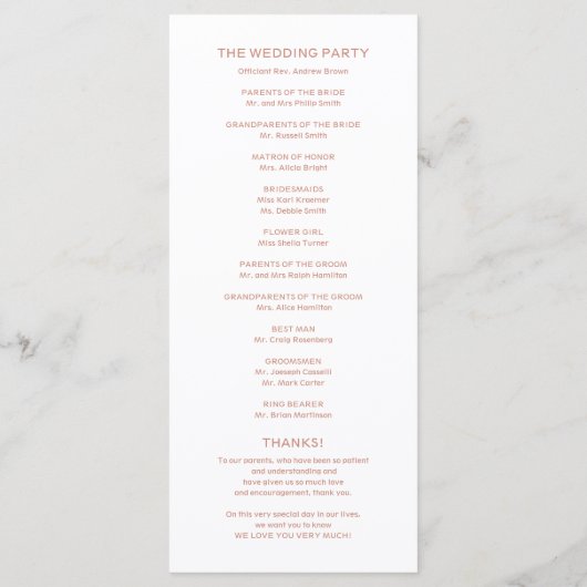 Gold Rose Wedding Order of Service Program Programm (Rückseite)