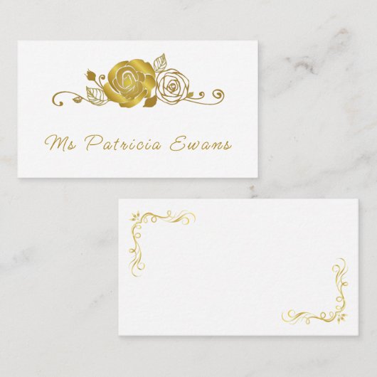 Gold Rose Wirbel Blätter Hochzeit Platzkarte (Vorne/Hinten)