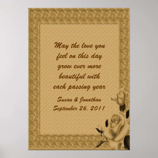 Gold Rosenknospe Bloral Customizable Wedding Poste Poster (Vorne)