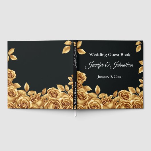 Gold Roses Custom Background Wedding  Gästebuch (Voll)