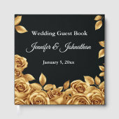 Gold Roses Custom Background Wedding  Gästebuch (Vorderseite)