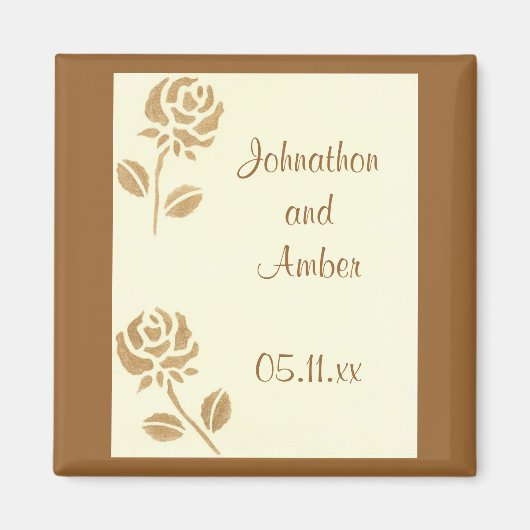 Gold Roses Speichern Sie das Datum der Hochzeitsma Magnet (Vorne)