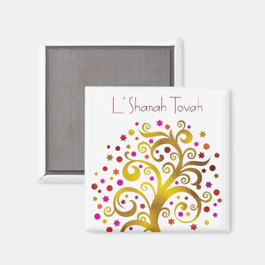 Gold Rosh Hashanah Tree of Life Moderner Chic Magnet (Vorderseite/Rückseite)