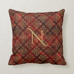 Gold Rot Burgund Monogramm Damast Elegant Chic Kissen