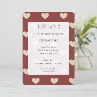 Gold Rot Creme Glitter Herzen Geburtstag Einladung