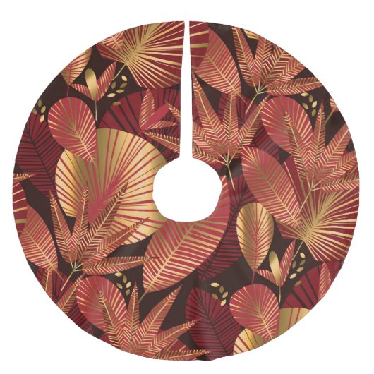 Gold Rot, geometrisches tropisches Muster. Polyester Weihnachtsbaumdecke (Vorderseite)