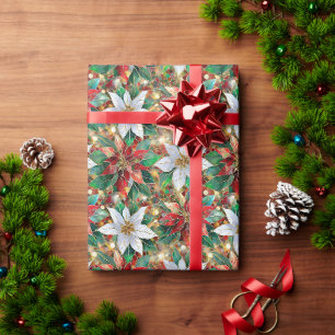 Gold Rot Grün Weiße Weihnachtsstern Geschenkpapier