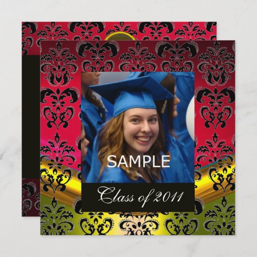 GOLD, ROT, SCHWARZ-DAMASK-ABSCHLUSS-MONOGRAMM ANKÜNDIGUNG (Vorne/Hinten)