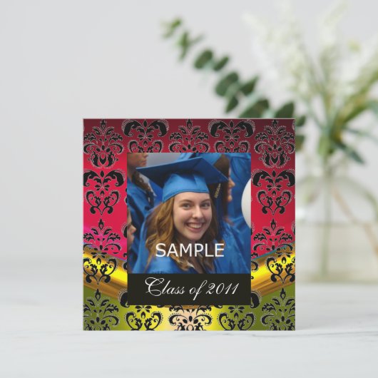 GOLD, ROT, SCHWARZ-DAMASK-ABSCHLUSS-MONOGRAMM ANKÜNDIGUNG (Stehend Vorderseite)