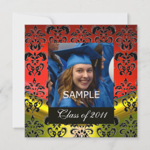 GOLD, ROT, SCHWARZ-DAMASK-ABSCHLUSS-MONOGRAMM ANKÜNDIGUNG