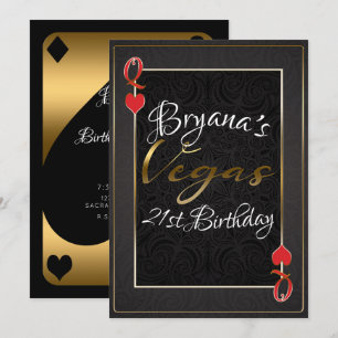 Gold Rot Schwarz Herz Dame Vegas 21. Geburtstag Einladung