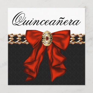 Gold Rot Schwarz Weiß Quinceanera Einladung