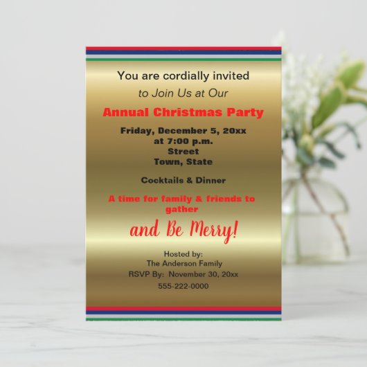 Gold Rot Strip Weihnachtsfest Party Ankündigung (Stehend Vorderseite)