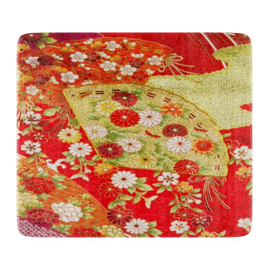 Gold Rot Traditionelles japanisches Blumenglas Blu Schneidebrett (Vorderseite)