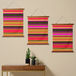 Gold, Rot, und Magenta Dreifach-Wandtapeten-Set Wandteppich Mit Holzrahmen