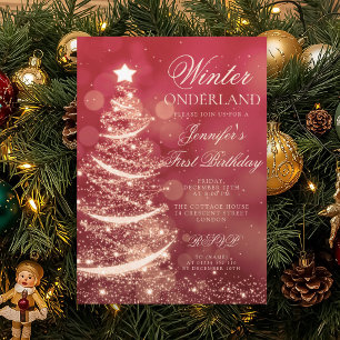 Gold Rot Weihnachten Winter Onederland 1. Geburtst Einladung