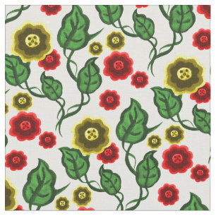 Gold/rote Blume/grüne Blätter/Folkblume Stoff