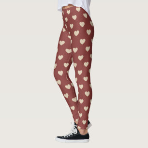 Gold Rote Creme Glitter Herzen Valentinstag Leggings