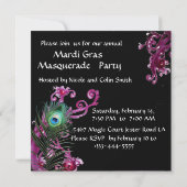 GOLD ROTE MASKE, PEACOCK FEATHERS MASQUERADE PARTY EINLADUNG (Rückseite)