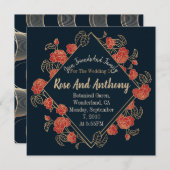 Gold/Rote Rosen Einladung (Vorne/Hinten)